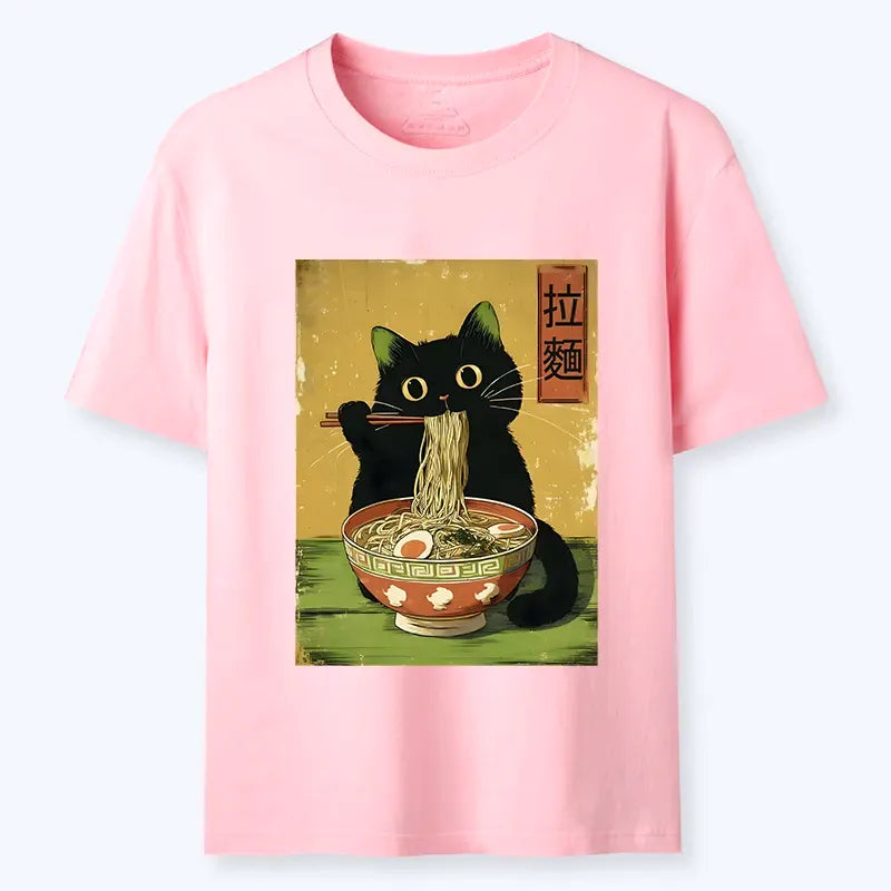Vintage Japanese Cat Ramen T-Shirt for Casual Wear