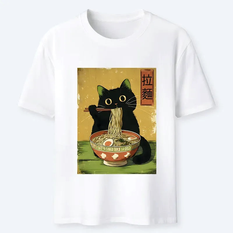 Japanese Cat Ramen Graphic T-Shirt for Everyday