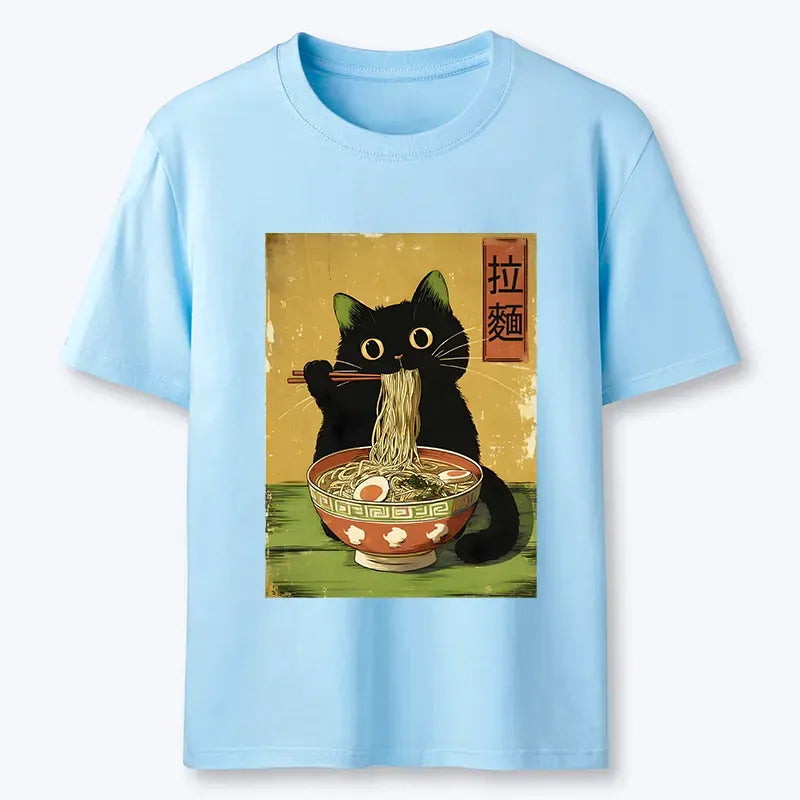 Japanese Cat Ramen Graphic T-Shirt for Everyday