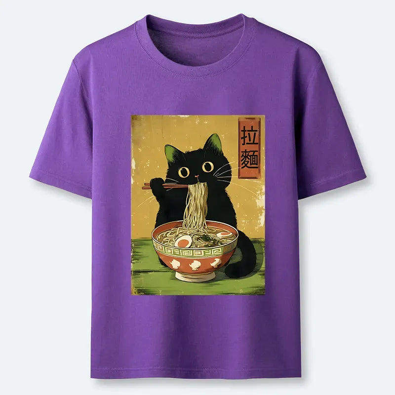 Vintage Japanese Cat Ramen T-Shirt for Casual Wear