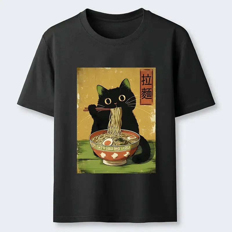 Classic Cat Eating Ramen Unisex Tee on Sale