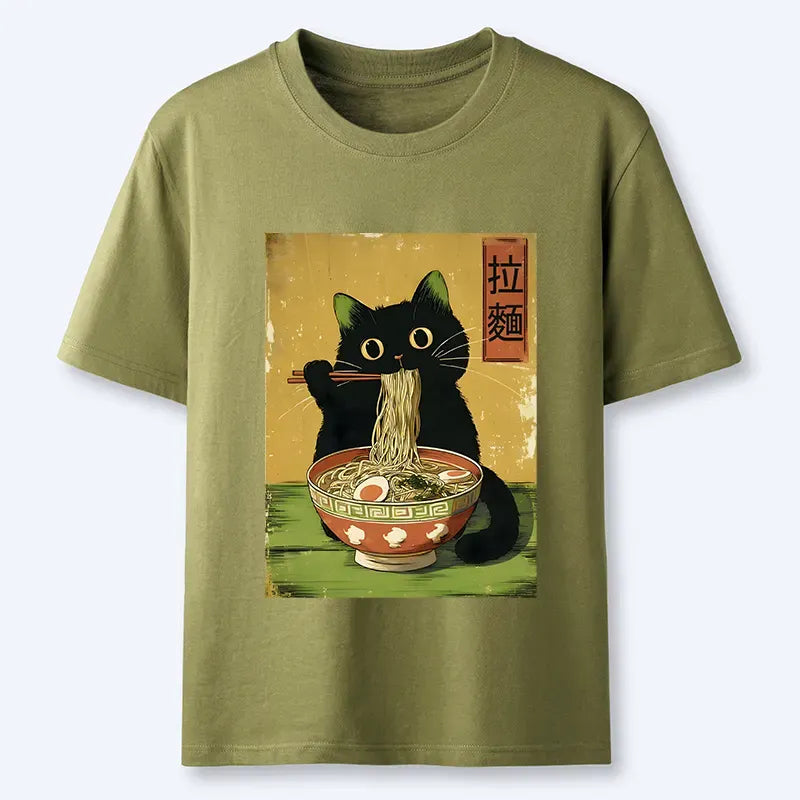 Vintage Japanese Cat Ramen T-Shirt for Casual Wear
