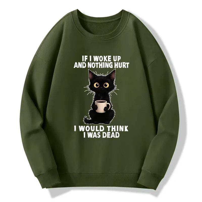 Kyoto-Lion Funny Cute Black Cat And Coffee Meme Classic Sweatshirt