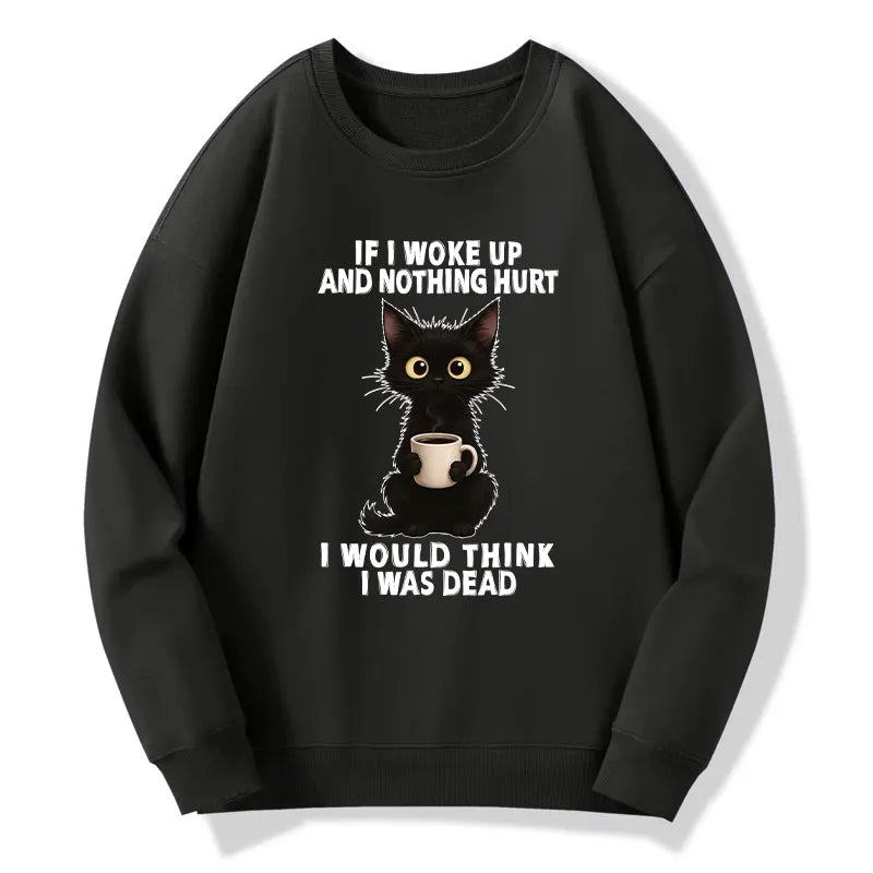 Kyoto-Lion Funny Cute Black Cat And Coffee Meme Classic Sweatshirt