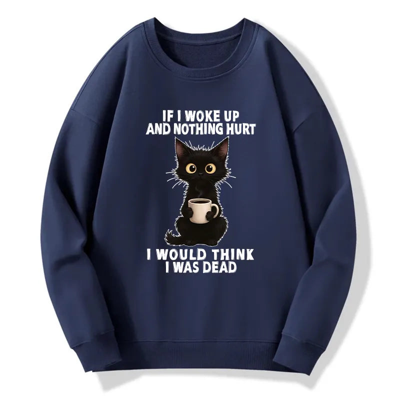 Kyoto-Lion Funny Cute Black Cat And Coffee Meme Classic Sweatshirt