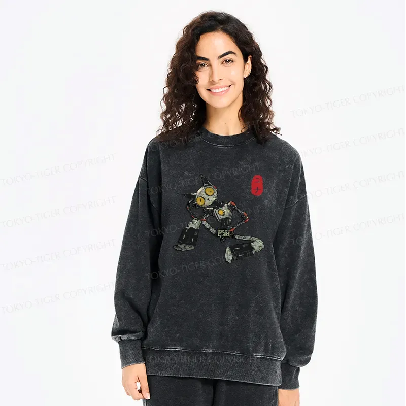 Japanese Robot Cat Sweatshirt for Streetwear