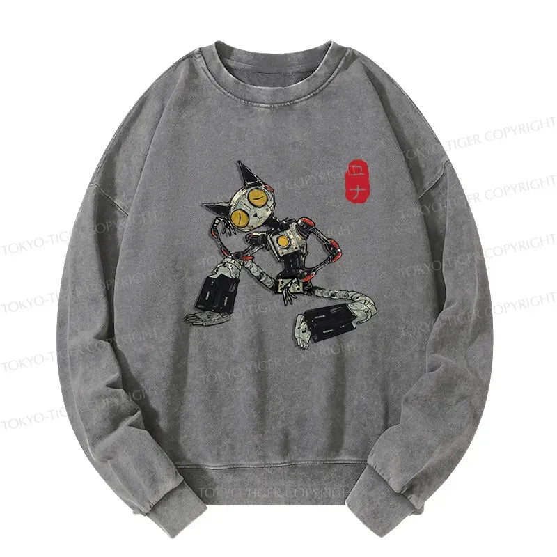 Contemplative Robot Cat Sweatshirt Gift Idea
