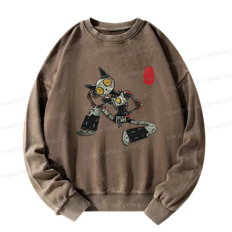 Contemplative Robot Cat Sweatshirt Gift Idea