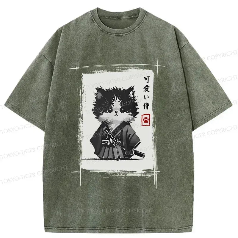Kyoto-Lion Kitten Samurai Washed T-Shirt