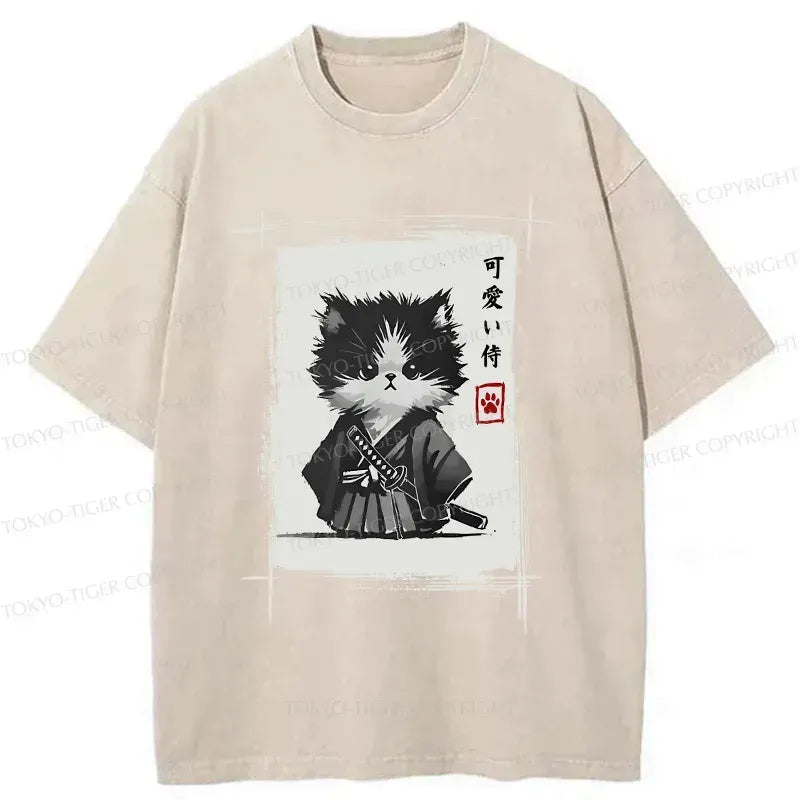 Kyoto-Lion Kitten Samurai Washed T-Shirt