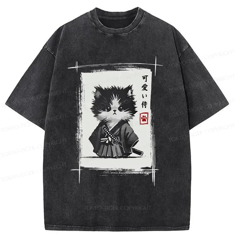 Kyoto-Lion Kitten Samurai Washed T-Shirt