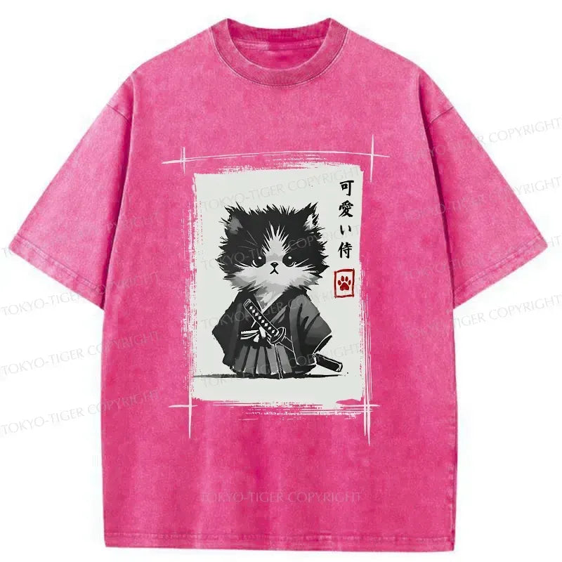 Kyoto-Lion Kitten Samurai Washed T-Shirt