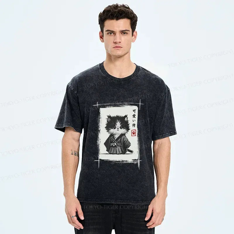 Kyoto-Lion Kitten Samurai Washed T-Shirt