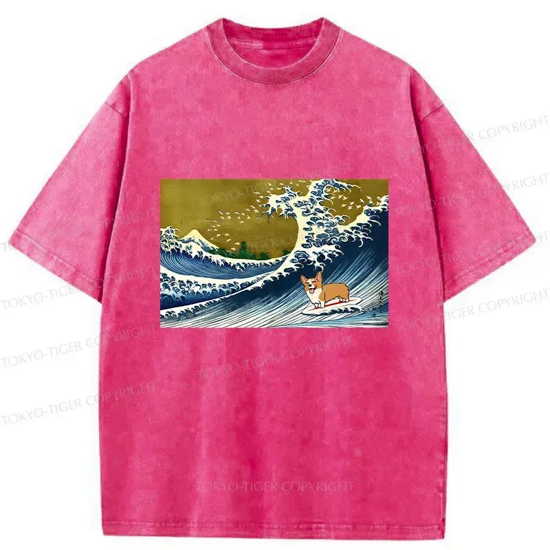 Japanese Corgi Surfing T-Shirt on Sale