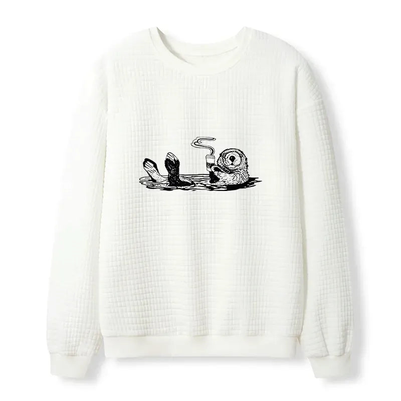 Kyoto-Lion Otter Drinking Coffee Waffle Sweatshirt