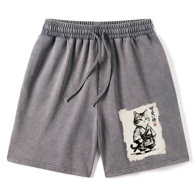 Japanese Samurai Cat Washed Shorts