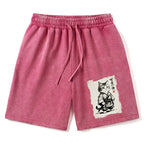Kyoto-Lion Japanese Samurai Cat Illustration Washed Shorts