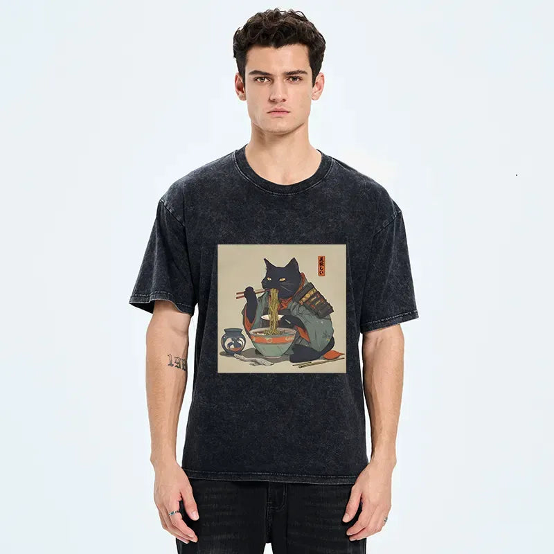 Ukiyo-e Ramen Cat Tee for Gift Idea