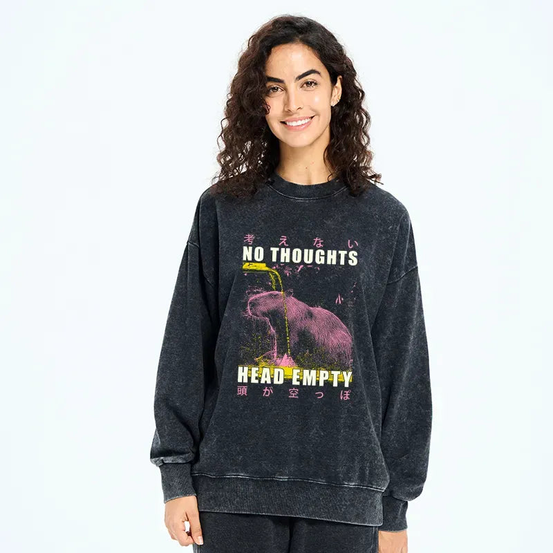 Kyoto-Lion No Thoughts Head Empty Washed Sweatshirt