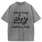 Kyoto-Lion Possum Holding A Fork Washed T-Shirt