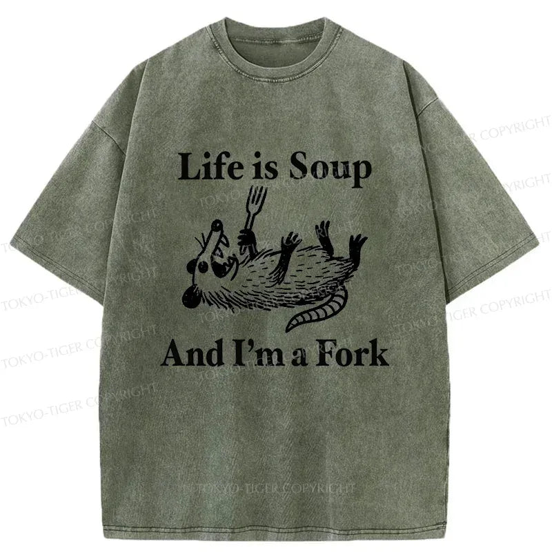Kyoto-Lion Possum Holding A Fork Washed T-Shirt
