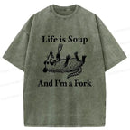 Kyoto-Lion Possum Holding A Fork Washed T-Shirt