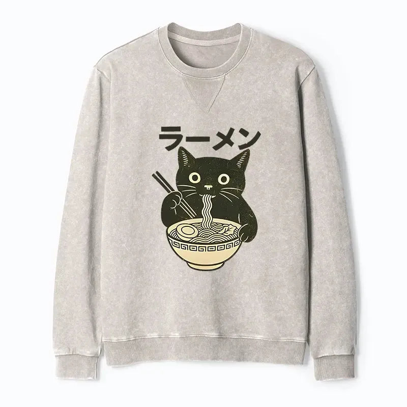 Black Cat Ramen Sweatshirt for Daily Wear