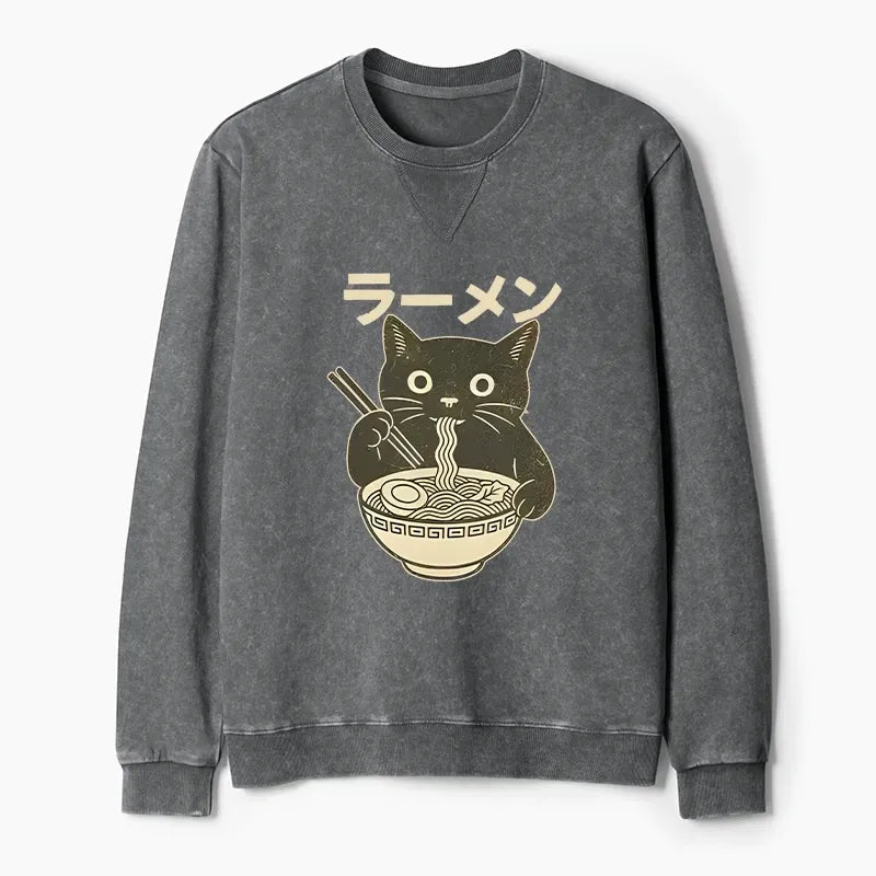 Black Cat Ramen Sweatshirt for Daily Wear