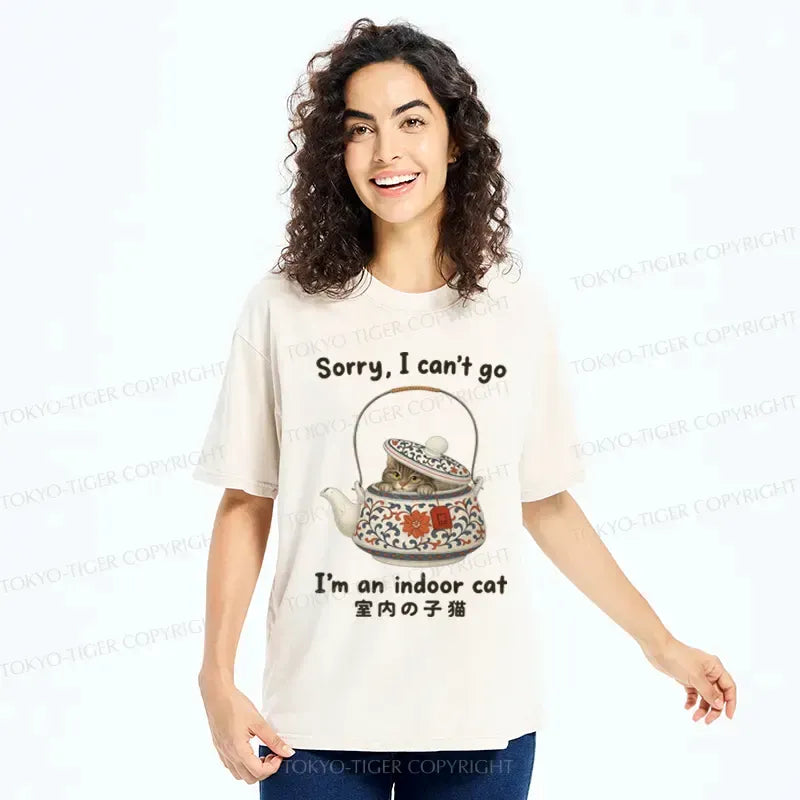 Kyoto-Lion Cat Hiding In The Tea Set Washed T-Shirt