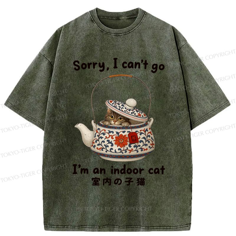 Kyoto-Lion Cat Hiding In The Tea Set Washed T-Shirt