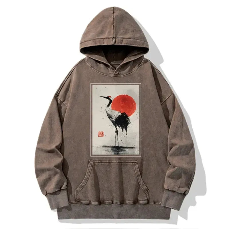 Red-crowned Crane Washed Hoodie Free Shipping