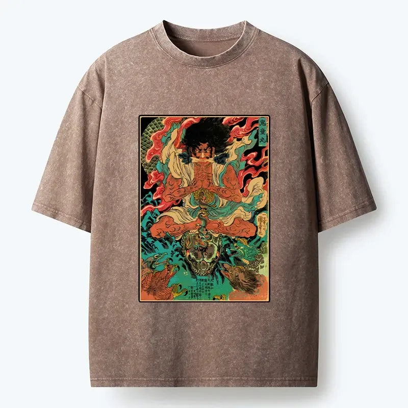 Kyoto-Lion Classic Japanese Oni Painting Washed T-Shirt