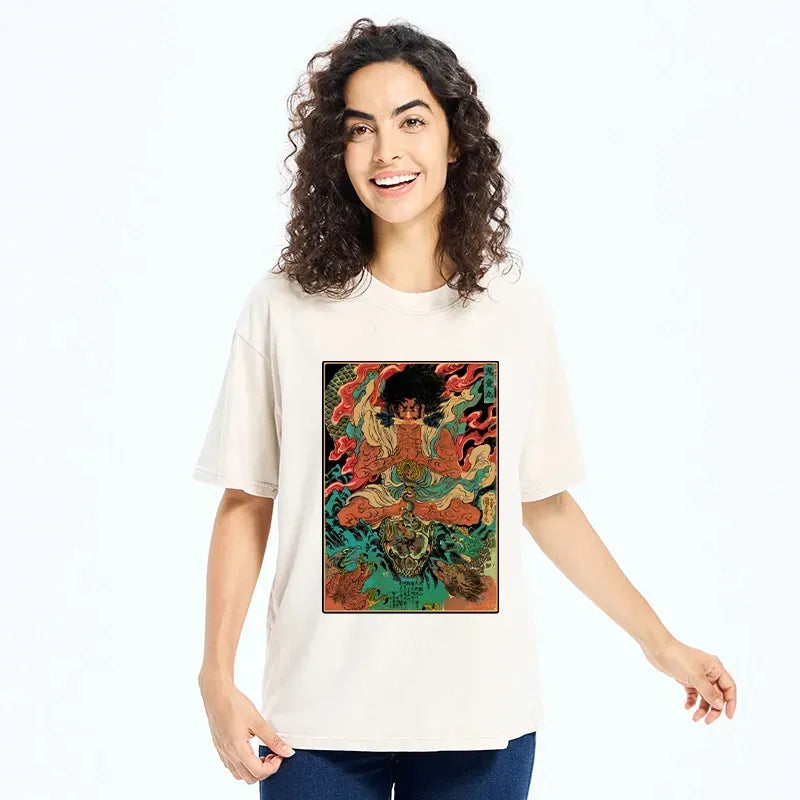 Kyoto-Lion Classic Japanese Oni Painting Washed T-Shirt
