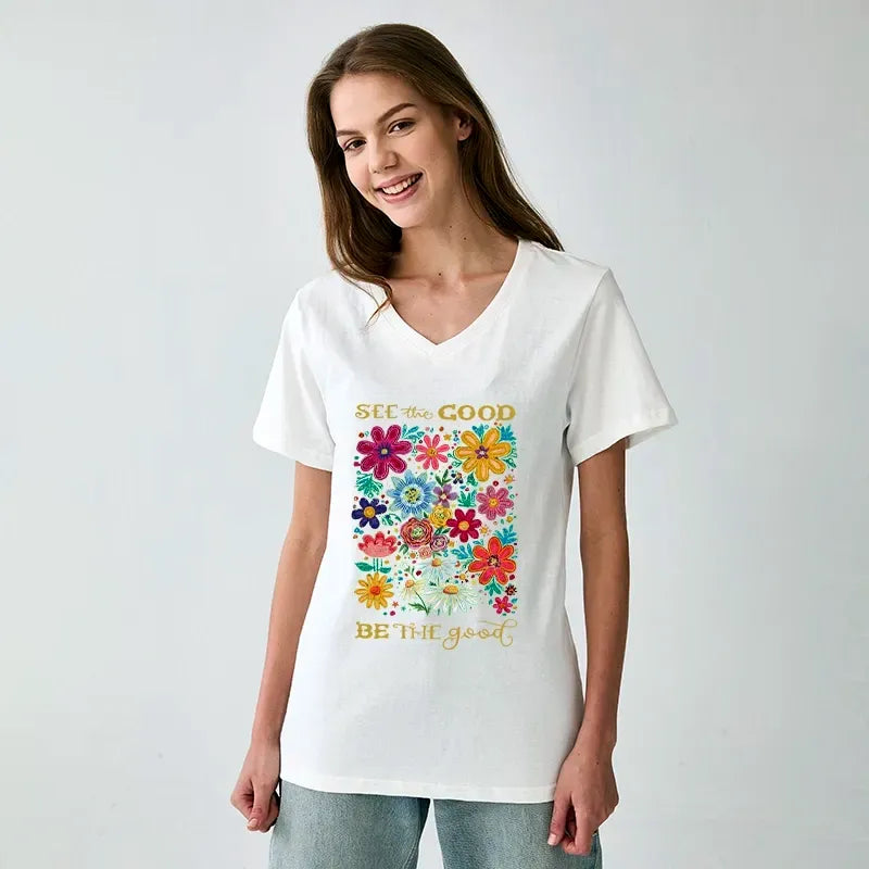 Vintage Ukiyo-e V-Neck Tee for Vacation