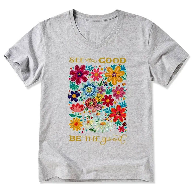 Japanese Woodblock V-Neck T-Shirt for Daily Wear