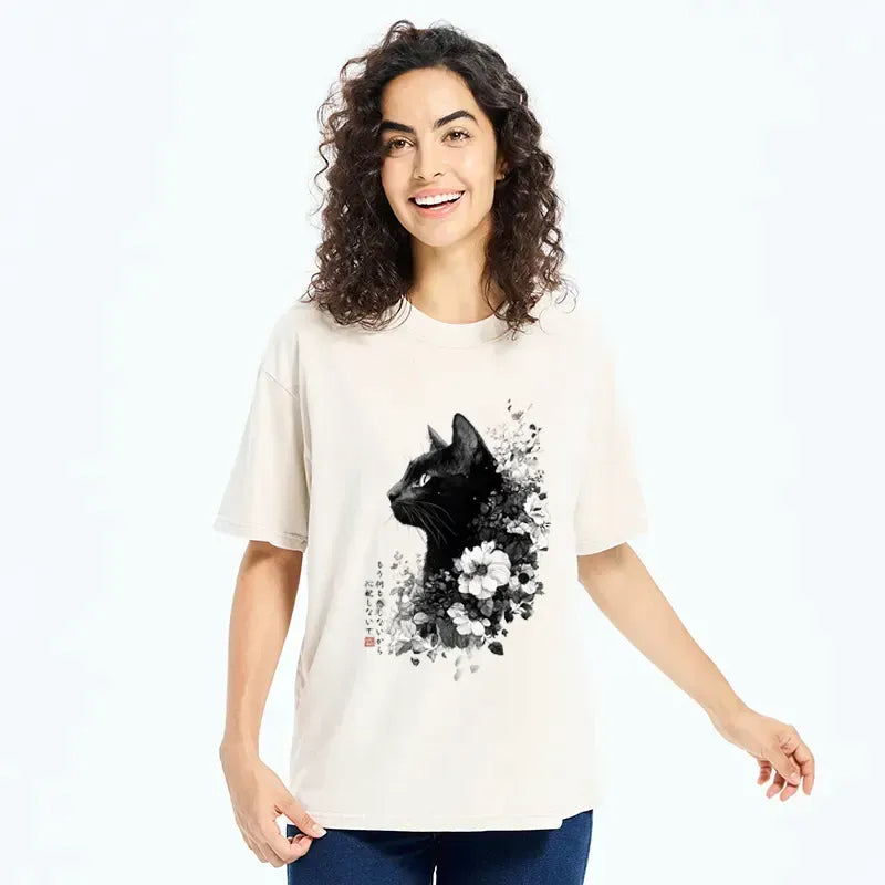 Kyoto-Lion A Cat Made Of Flowers Washed T-Shirt