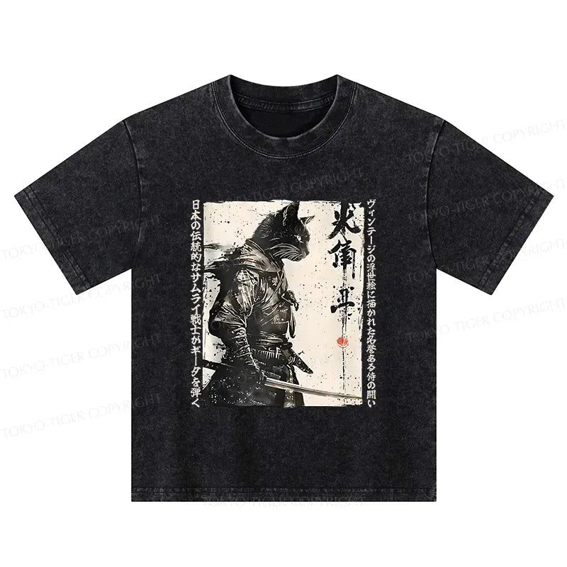 Cute Cat Samurai T-Shirt for Boys and Girls