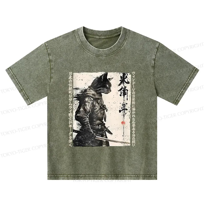 Cute Cat Samurai T-Shirt for Boys and Girls