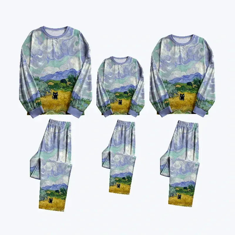 Japanese Black Cat Family Pajama Sets