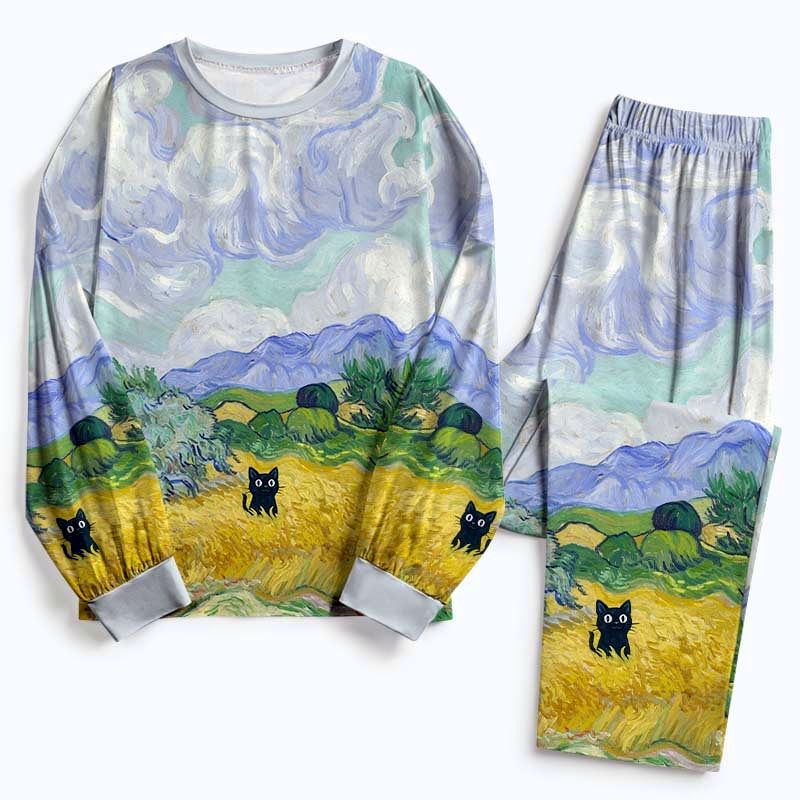 Matching Cat Pajamas for Family Lounge