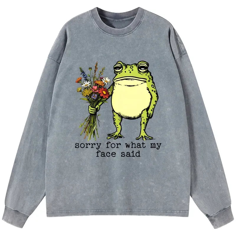 Kyoto-Lion Frog Sorry Mode Activated Washed Long Sleeve T-Shirt