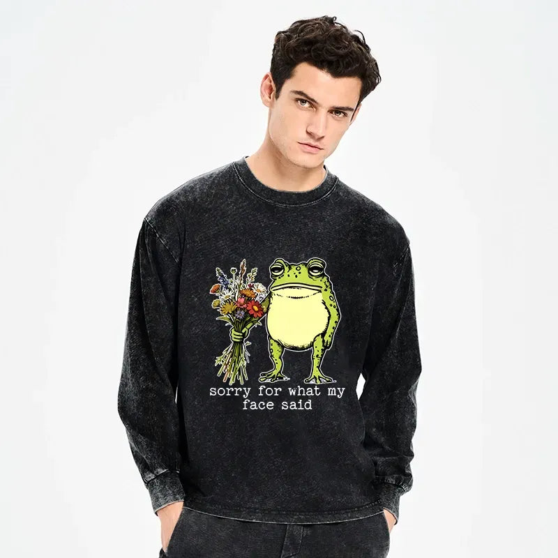 Kyoto-Lion Frog Sorry Mode Activated Washed Long Sleeve T-Shirt