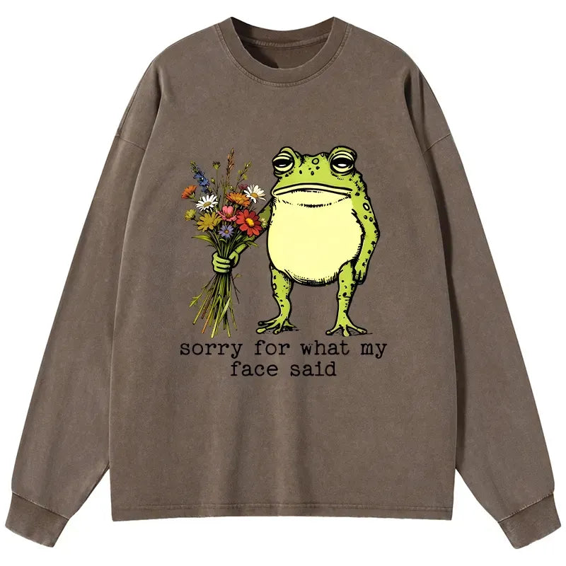 Kyoto-Lion Frog Sorry Mode Activated Washed Long Sleeve T-Shirt