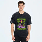 Kyoto-Lion Neon Skull Summer Vacation Dark Humor Art Washed T-Shirt