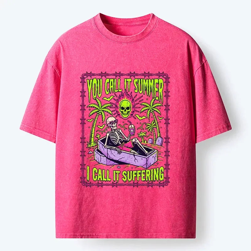 Japanese Neon Skull T-Shirt for Summer Vacation