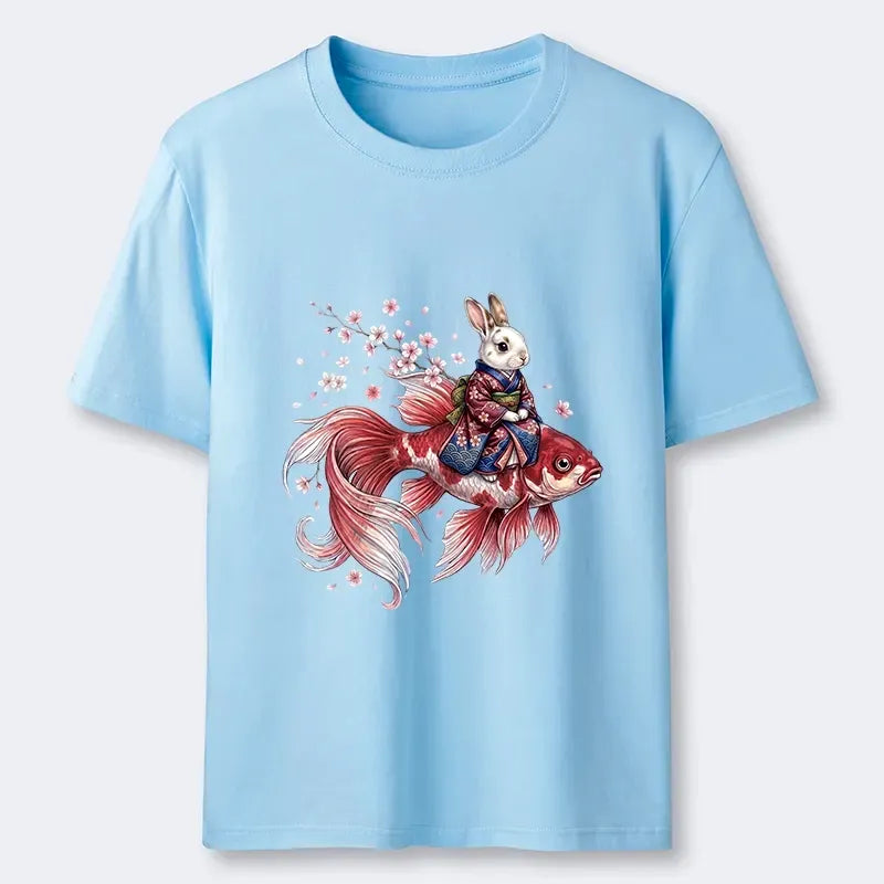 Kyoto-Lion Japanese Style Rabbit And Koi Fish Classic T-Shirt