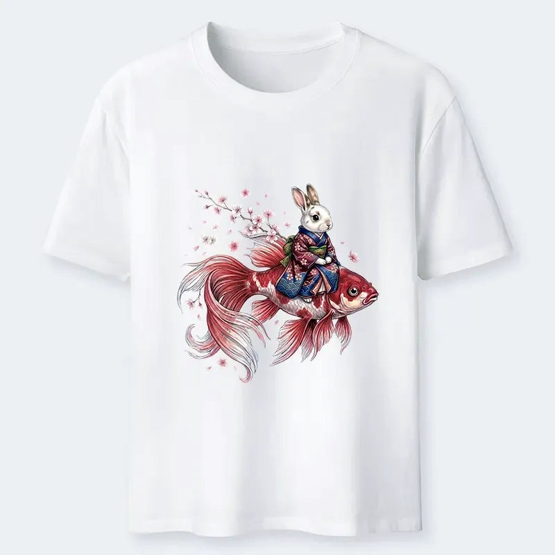 Kyoto-Lion Japanese Style Rabbit And Koi Fish Classic T-Shirt