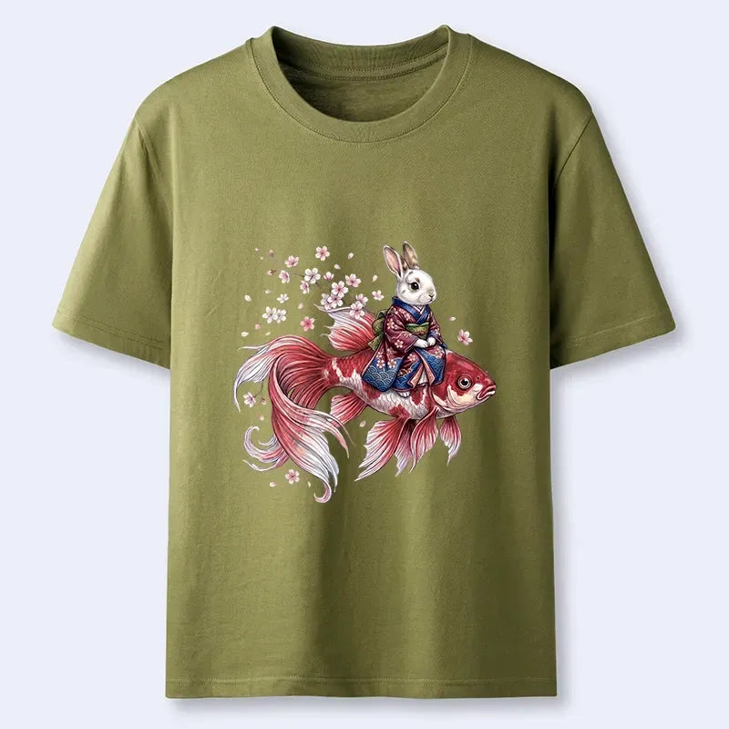 Kyoto-Lion Japanese Style Rabbit And Koi Fish Classic T-Shirt