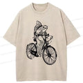Kyoto-Lion Funny Fish Riding A Bicycle Washed T-Shirt