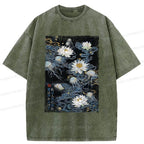 Japanese Zen Lotus Washed T-Shirt for Daily Wear